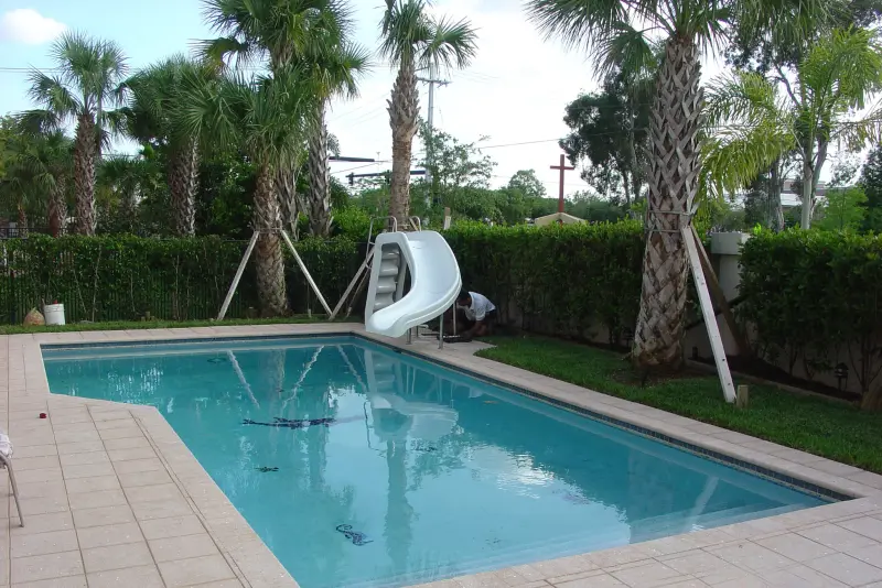 Rectangular pool with a water slide